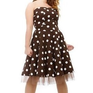 Jessica Howard Woman Brown Polka Dot Tulle Strapless Ruched Dress 16W